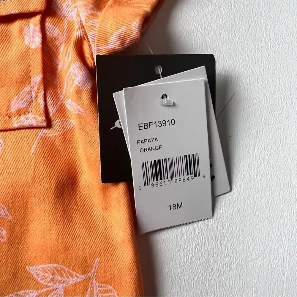 Eddie Bauer Girls Orange Papaya Short Sleeve Button Front Tie Waisted Set Sz 18M
